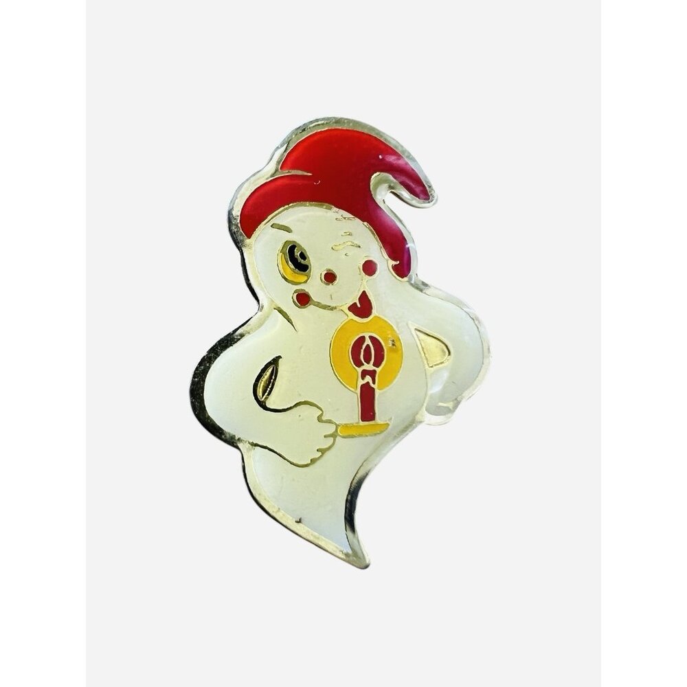 Casper Enamel Pin Friendly Ghost Christmas Night Cap Holding Candle Gold Tone‎
